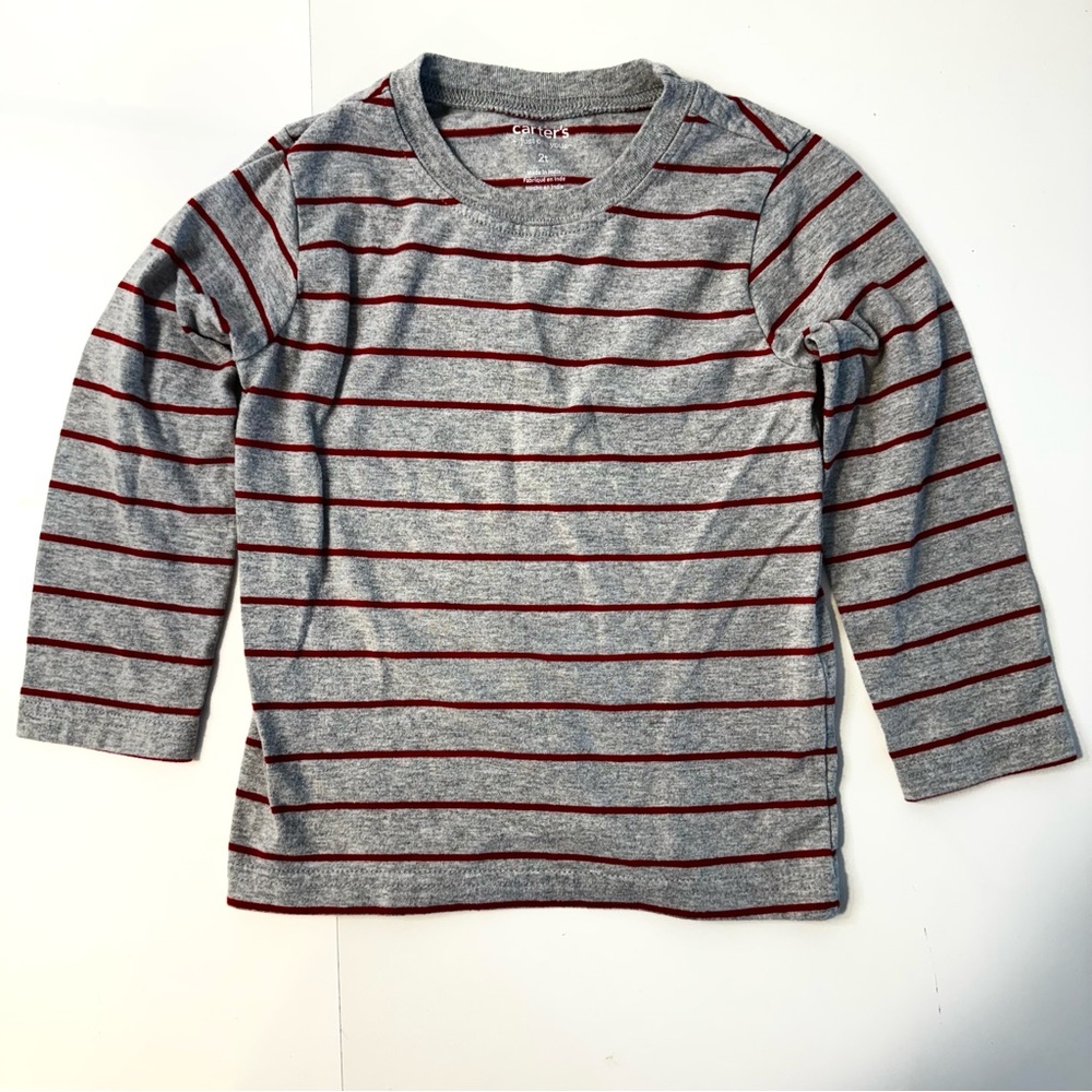 Carter's Gray and Red Striped Long Sleeve Tee